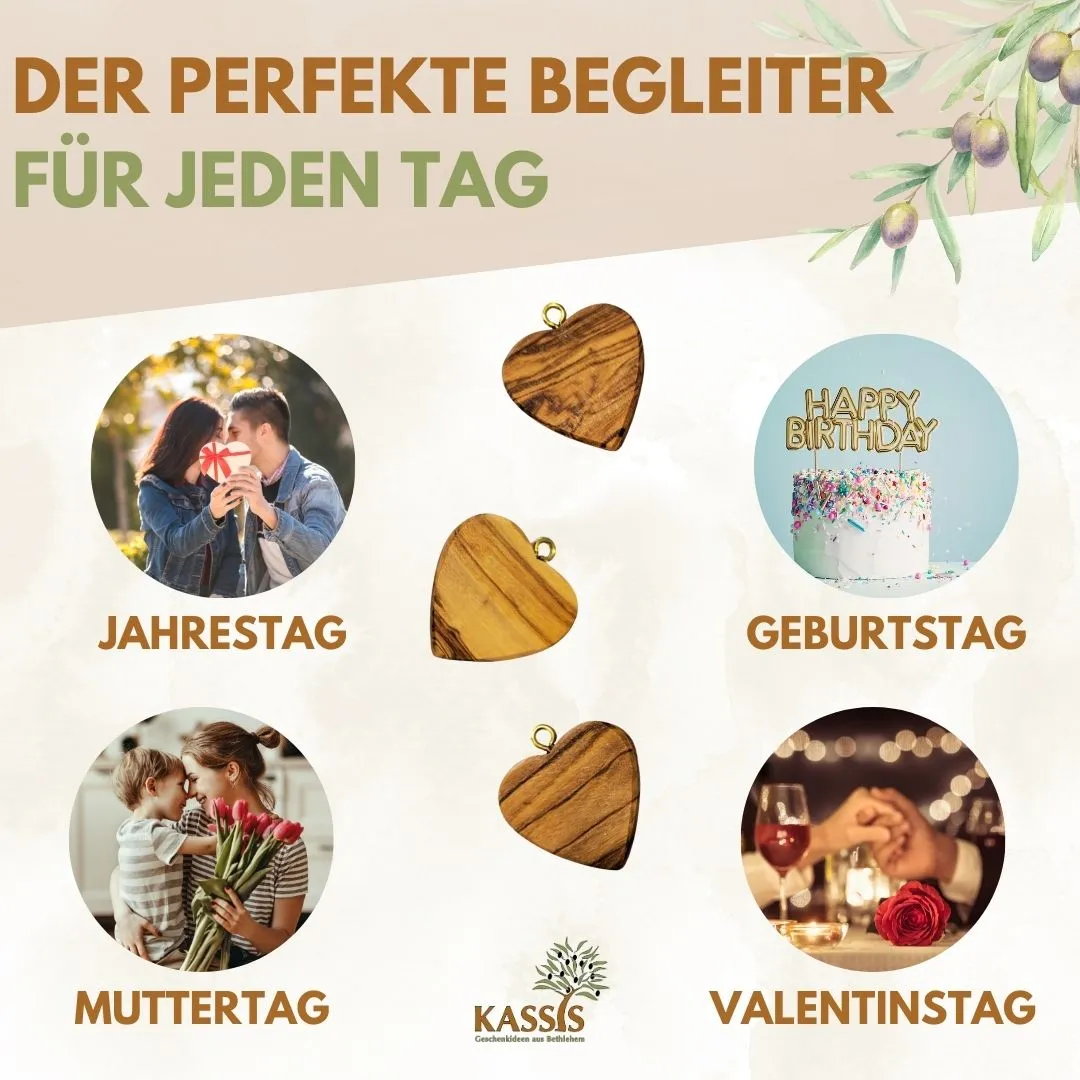 Kassis Geschenkartikel Herz Kettenanhänger Olivenholz