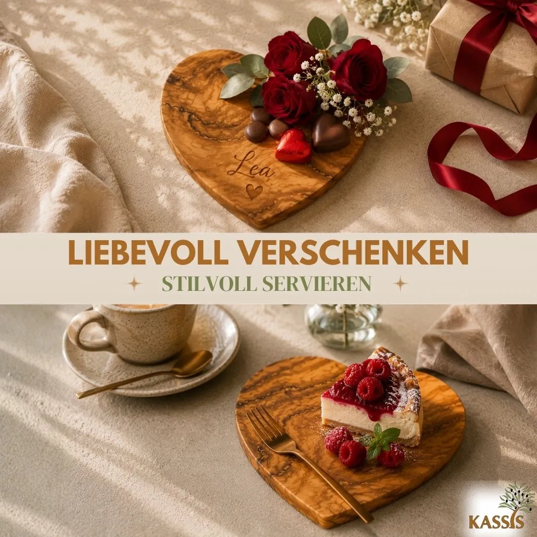 Kassis Servierbrett Herz Olivenholz Holzbrett 22x19 cm