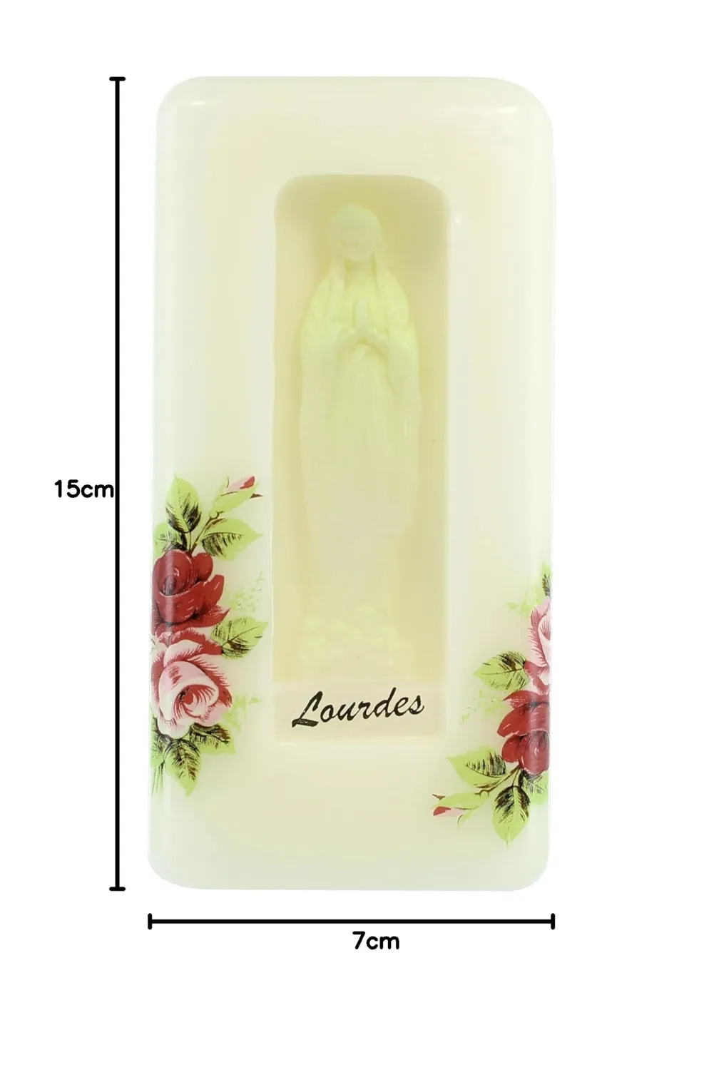 Palais du Rosaire Notre Dame de Lourdes Kerze 7x7x15 cm Pflanzenwachs