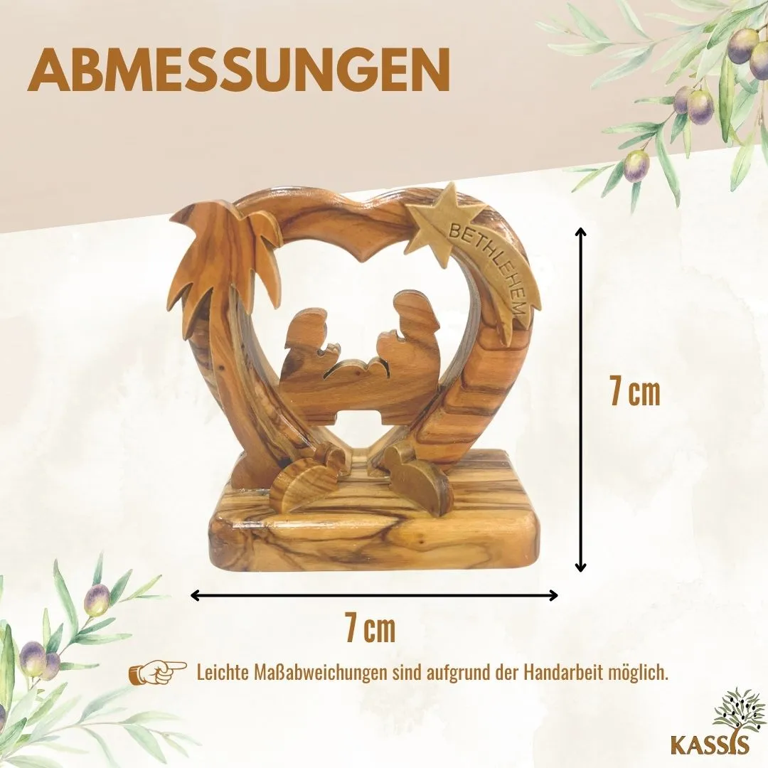 Kassis Herz-Krippe Olivenholz 7 cm Weihnachtsdeko Bethlehem