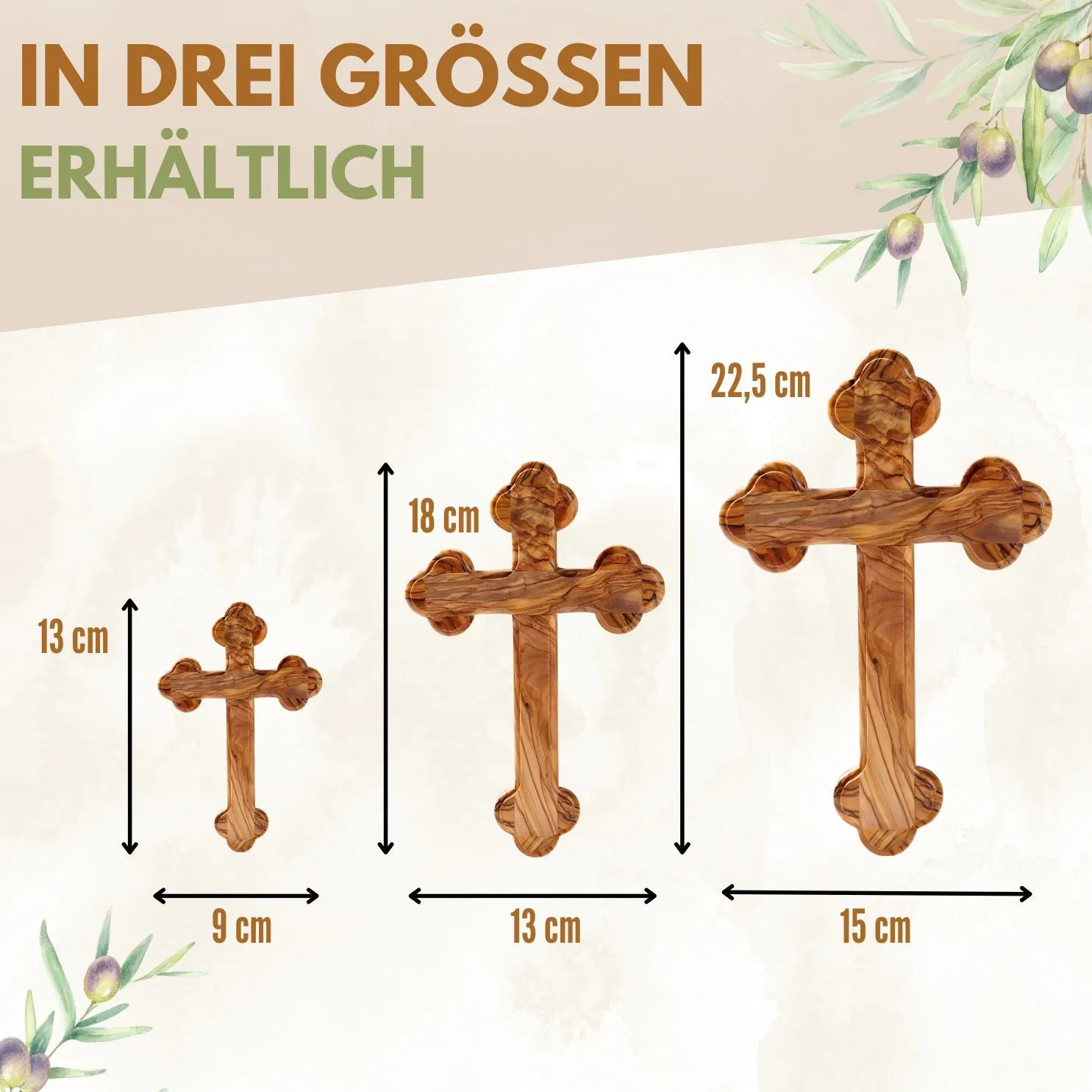 Kassis Geschenkartikel Kreuz mit runden Kanten Wandkreuz Olivenholz Gravur