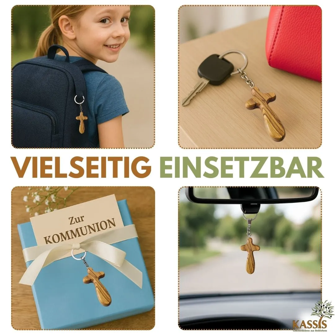 Kassis Kreuz Schlüsselanhänger 7 cm Olivenholz