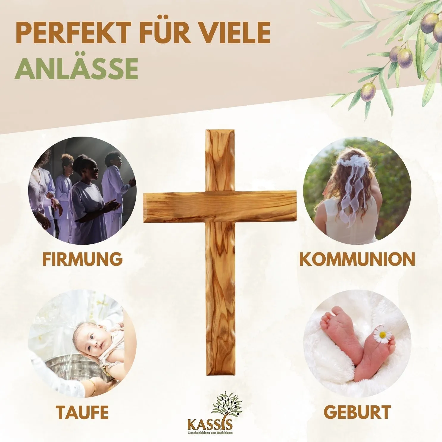 Kassis Kreuz Gewellt Olivenholz Wandkreuz Geburt
