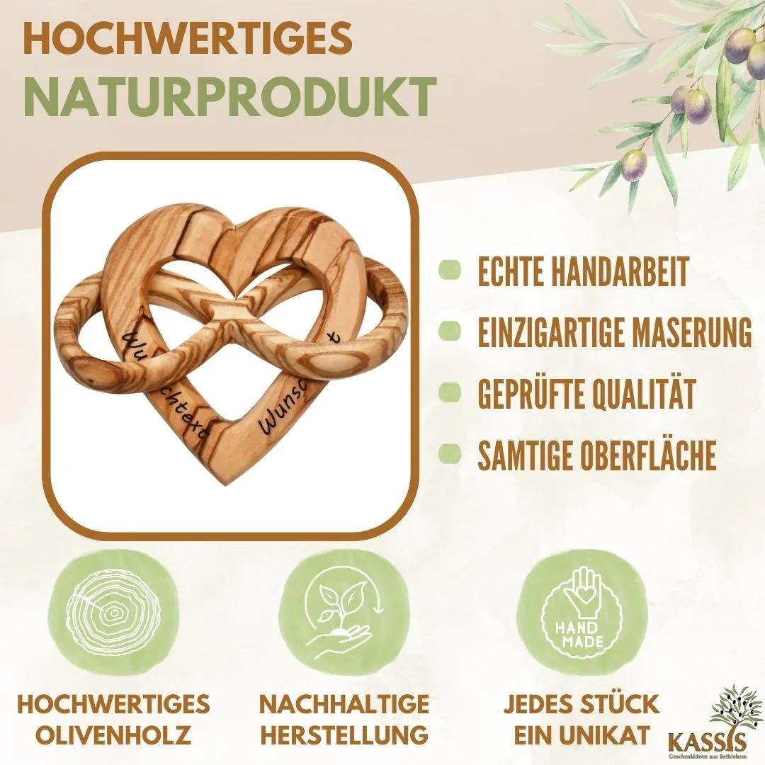 Kassis Geschenkartikel Herz Unendlichkeit 7,5 cm Olivenholz Deko