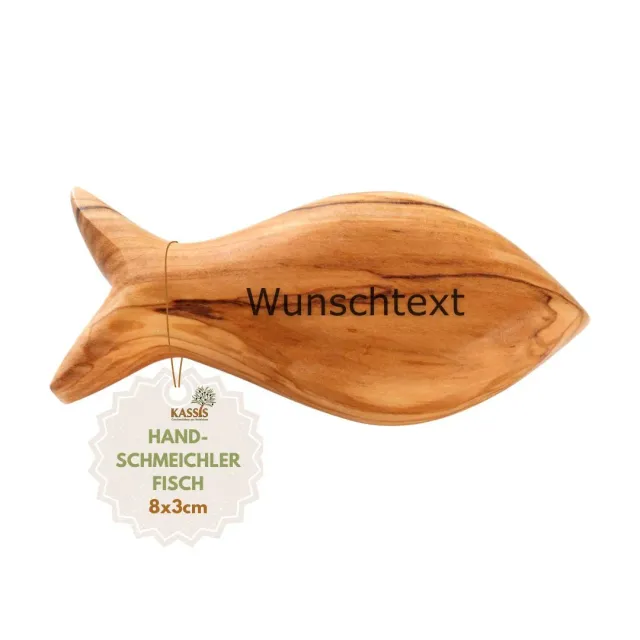 Kassis Fisch Handschmeichler Olivenholz Gravur 8 cm
