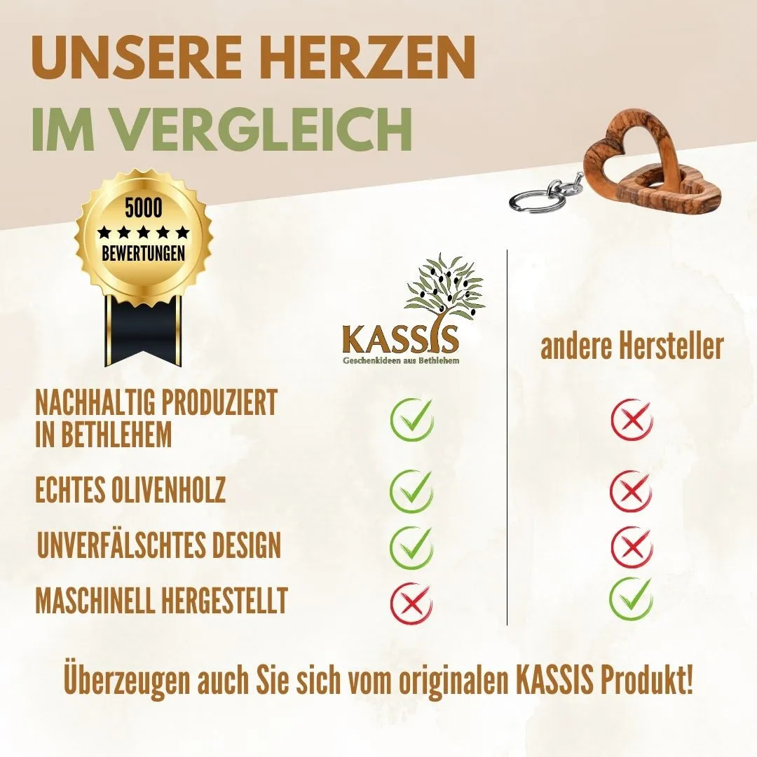 Kassis Geschenkartikel Verbundene Herzen Schlüsselanhänger Olivenholz