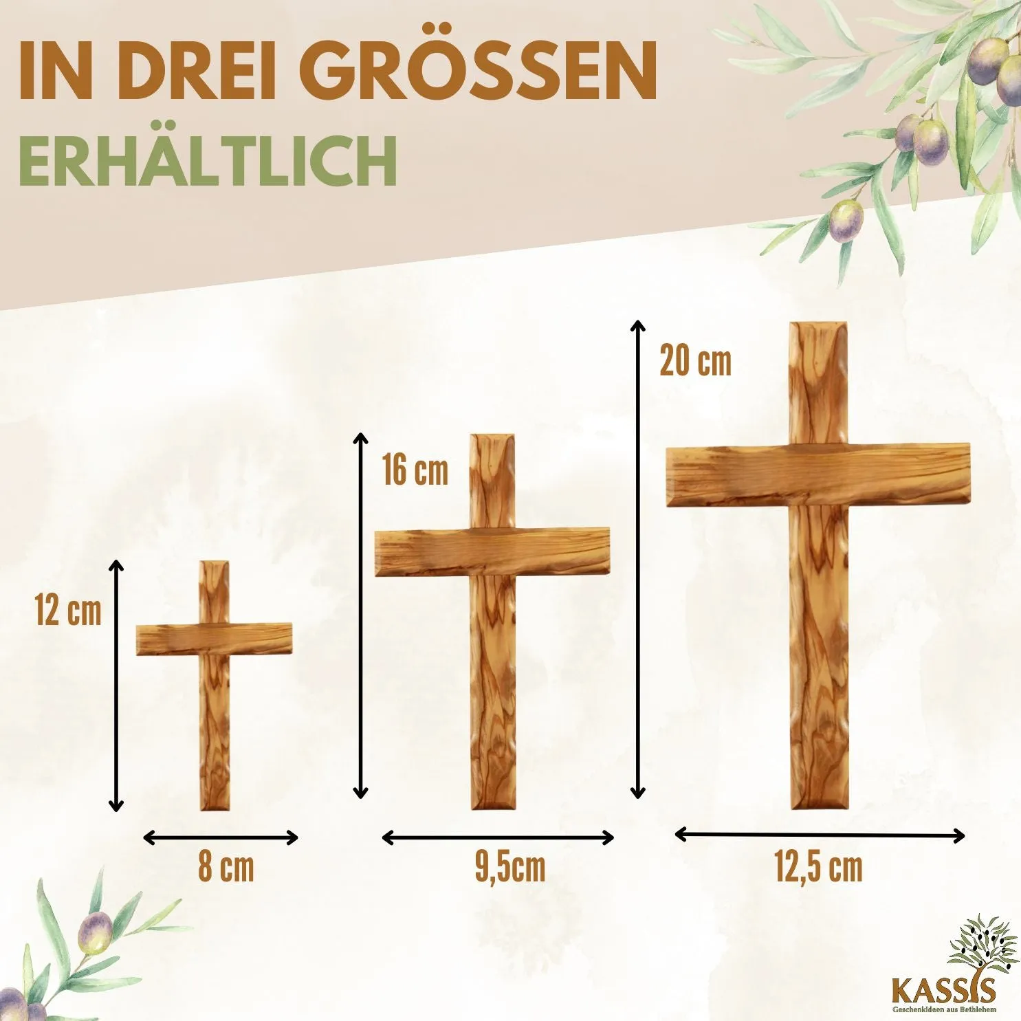 Kassis Schlichtes Kreuz Olivenholz Wandkreuz zur Taufe