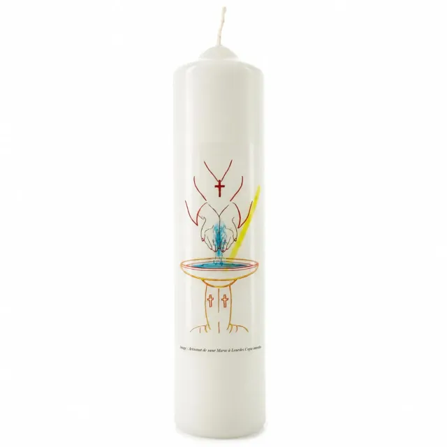 Palais du Rosaire Taufkerze weiß dekoriert 5x20 cm