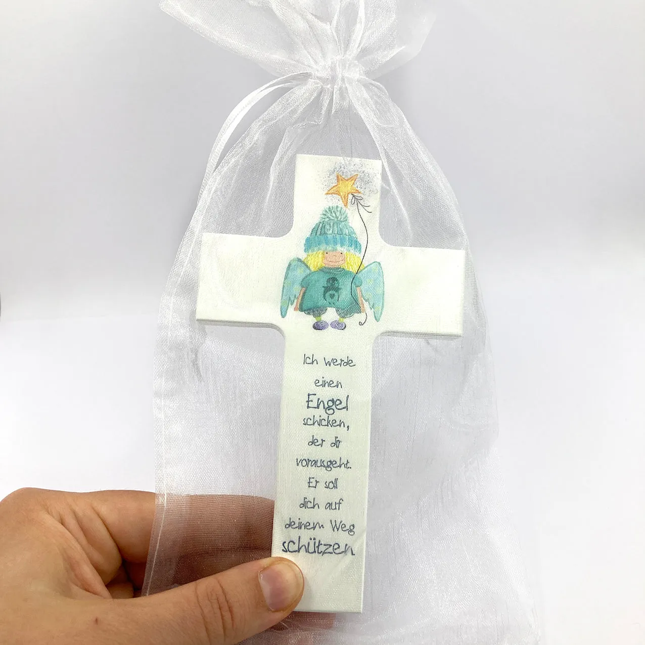 Scheichelbauer Kinderkreuz Holz weiß Engel Stern 15 cm