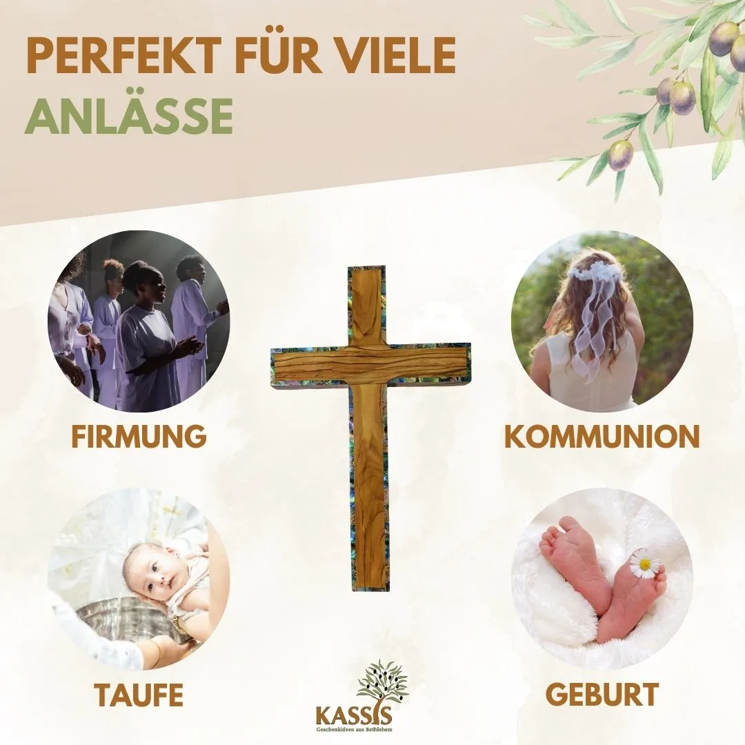 Kassis Geschenkartikel Kreuz mit Perlmutt-Rand Wandkreuz 25x15 cm
