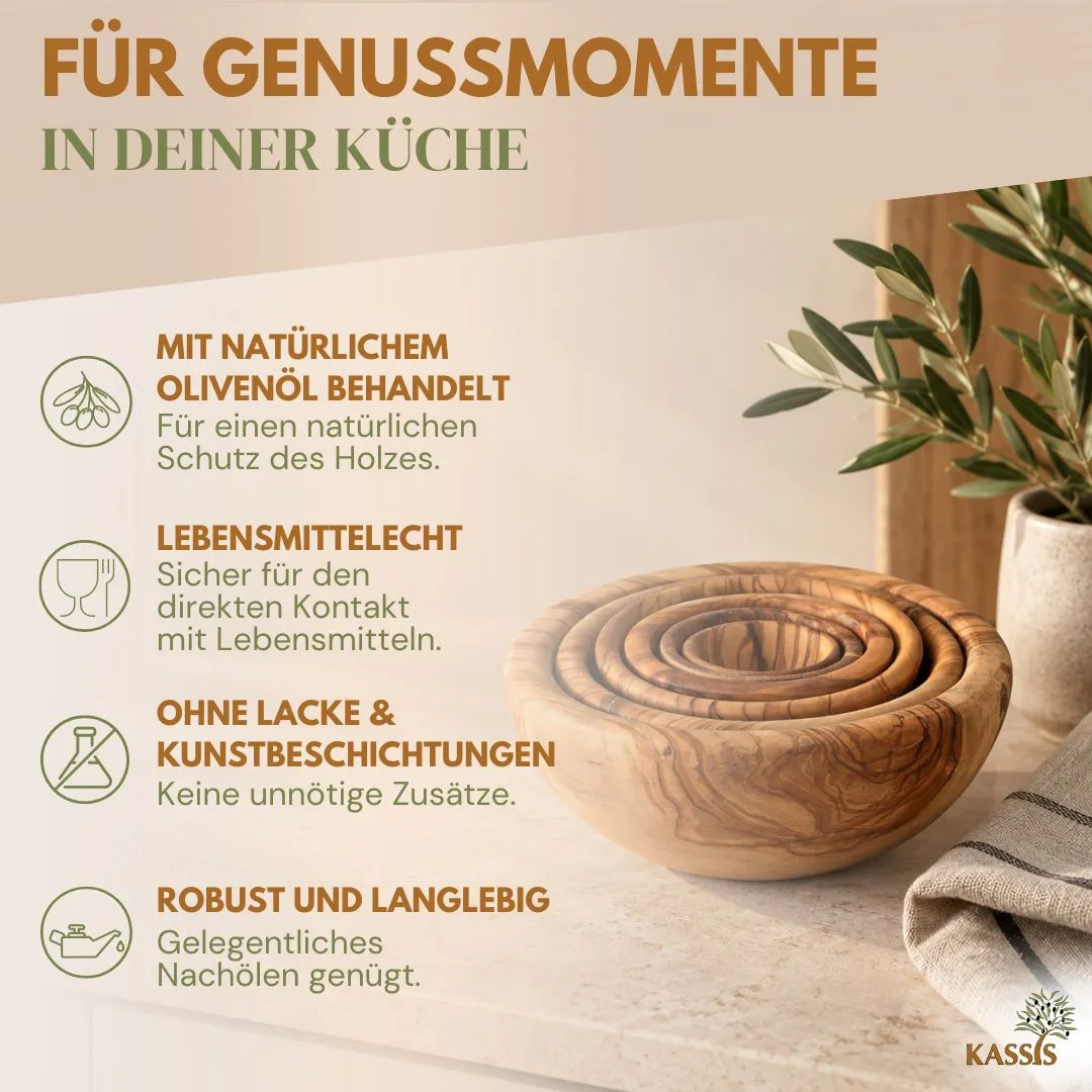 Kassis Geschenkartikel Schalenset Holzschalen Olivenholz stapelbar
