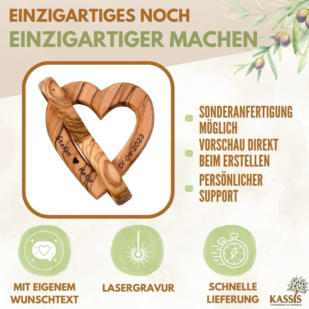 Kassis Geschenkartikel Herz Unendlichkeit 7,5 cm Olivenholz Deko