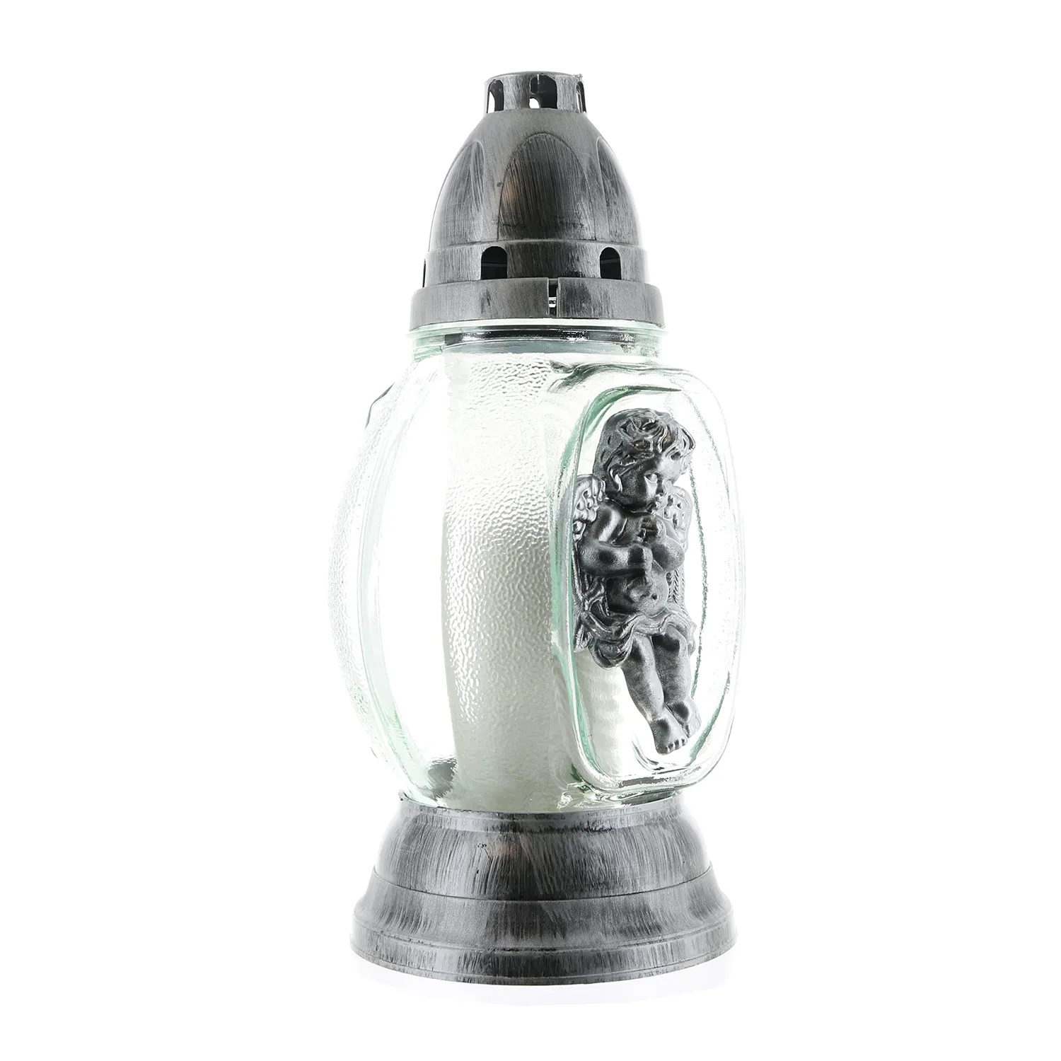 Palais du Rosaire Engel Windlicht silber mit Kerze 19 cm