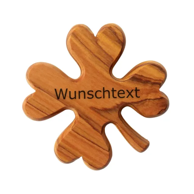 Kassis Kleeblatt Glücksbringer Olivenholz 6 cm mit Gravur