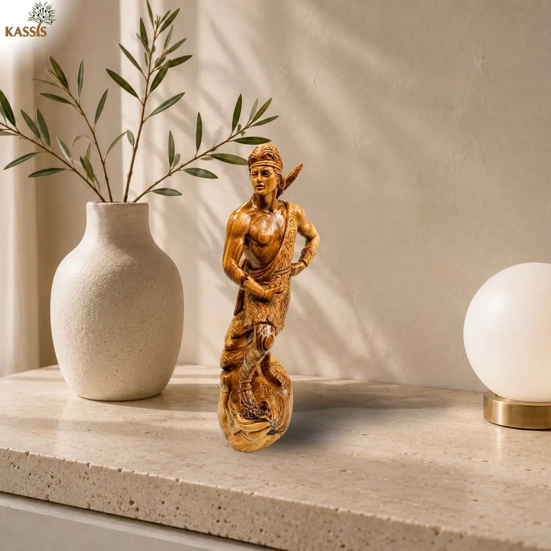 Kassis Captain Moroni Warrior Statue Olivenholz handgeschnitzt