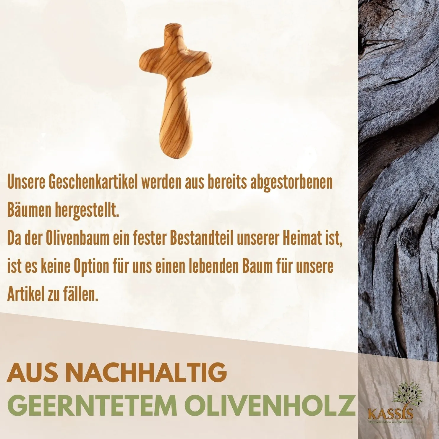 Kassis Kreuz Handschmeichler Olivenholz Handkreuz