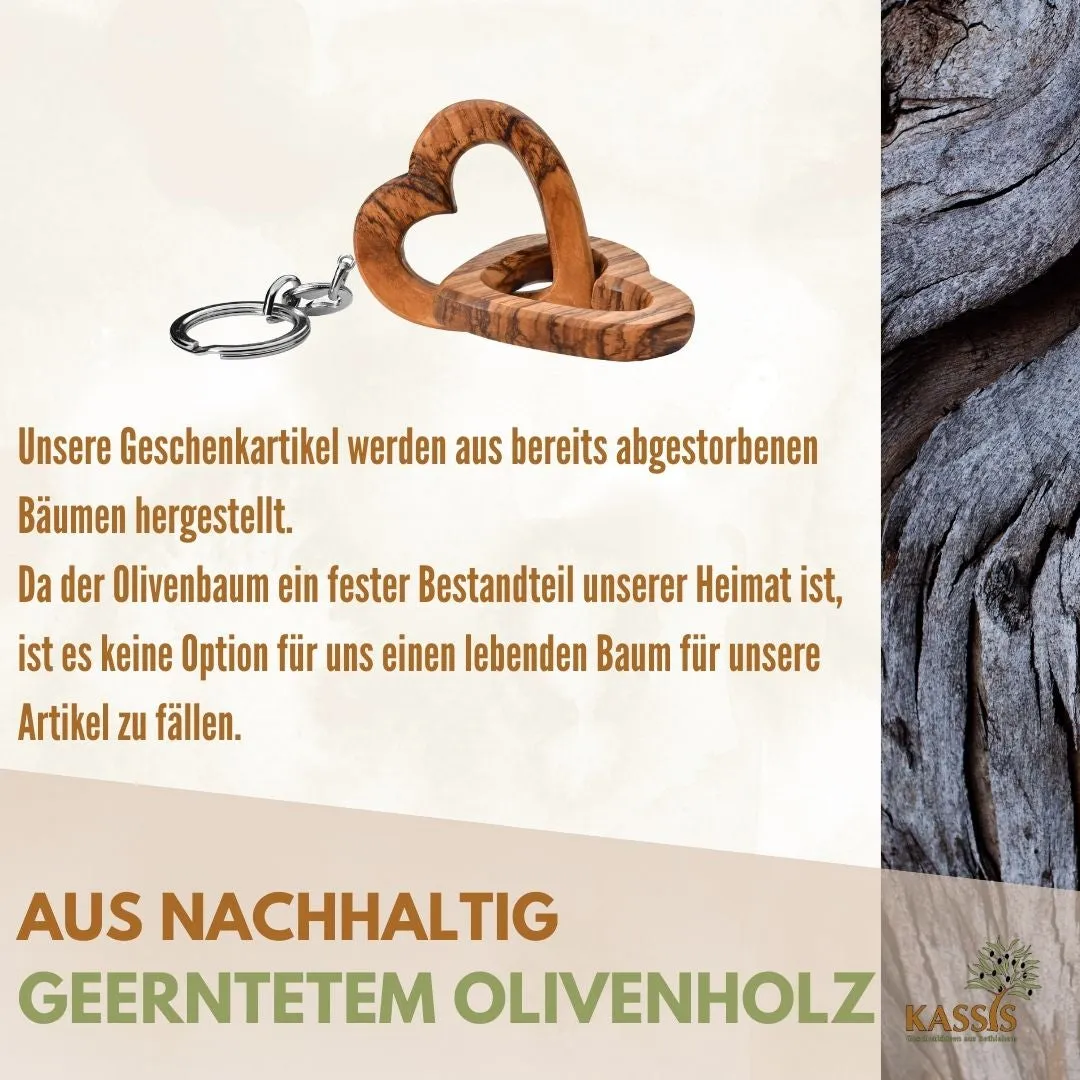 Kassis Geschenkartikel Verbundene Herzen Schlüsselanhänger Olivenholz