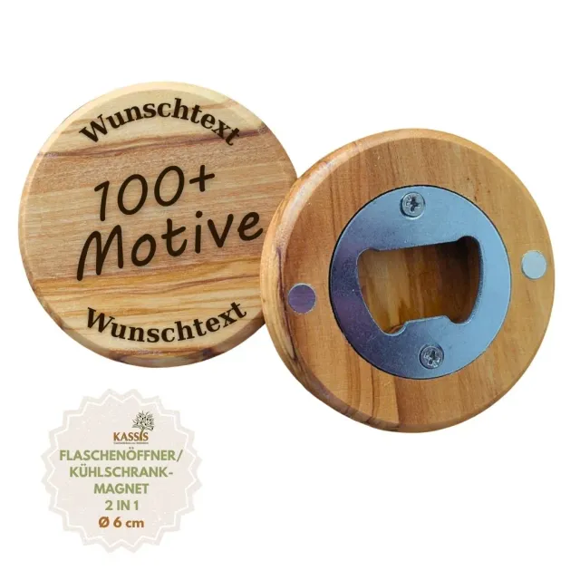 Kassis Flaschenöffner Olivenholz mit Gravur Magnet