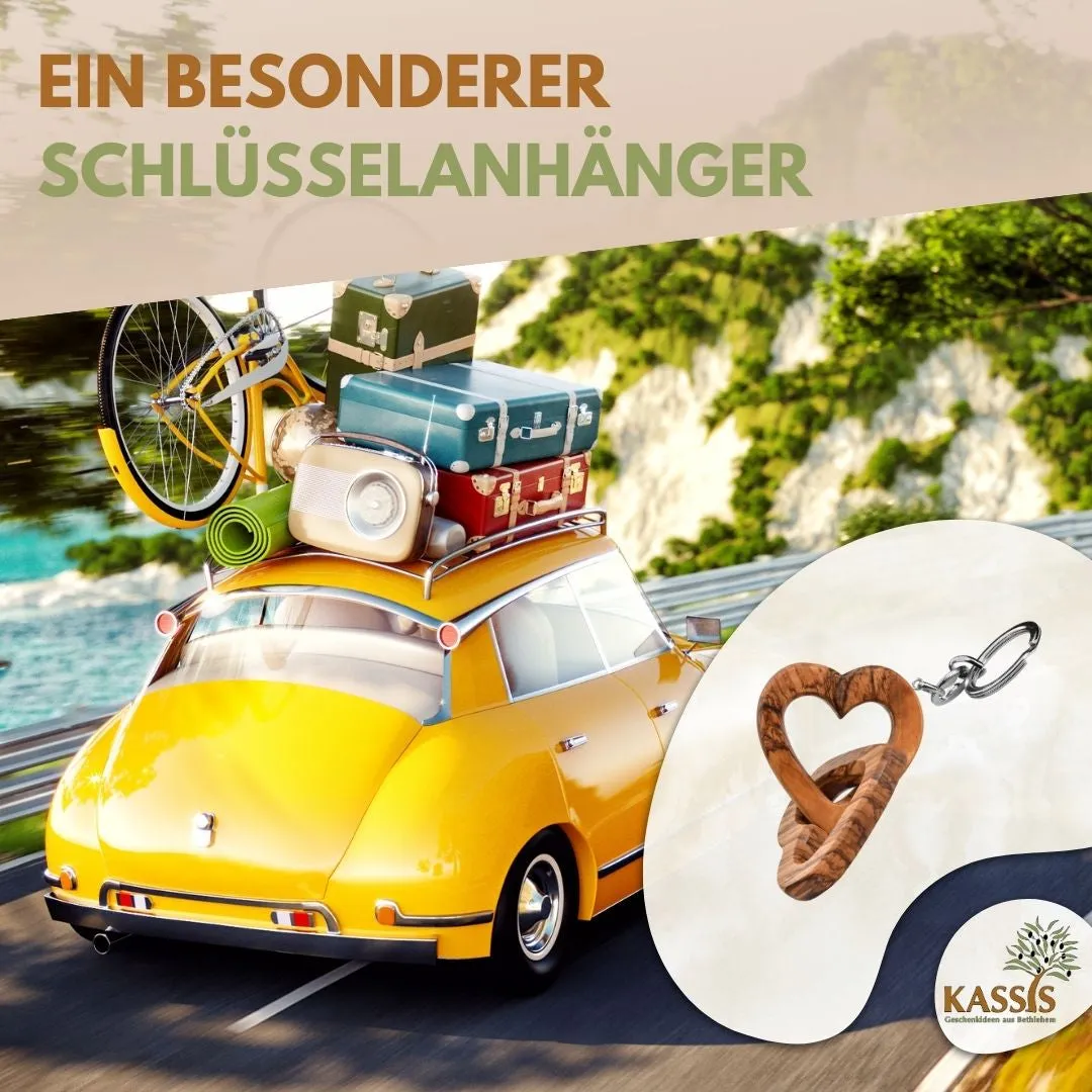 Kassis Geschenkartikel Verbundene Herzen Schlüsselanhänger Olivenholz