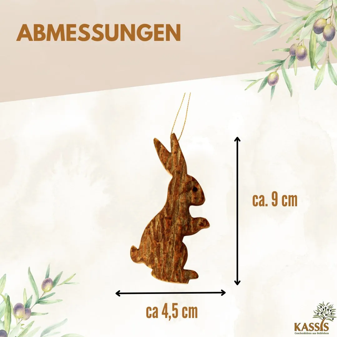 Kassis Osterhase Anhänger Olivenholz mit Rinde 9 cm