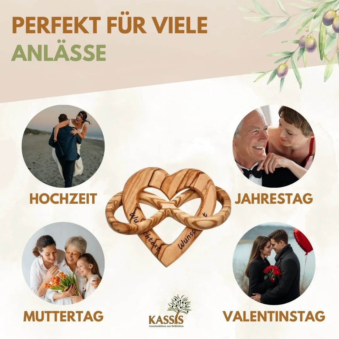 Kassis Geschenkartikel Herz Unendlichkeit 7,5 cm Olivenholz Deko