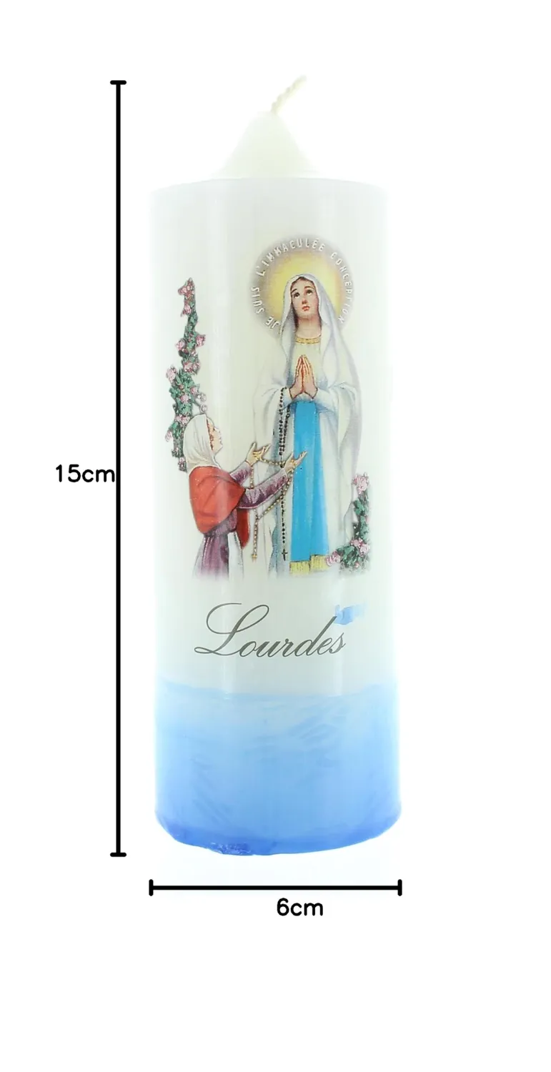 Palais du Rosaire Lourdes Weiße Kerze 6x15 cm Pflanzenwachs