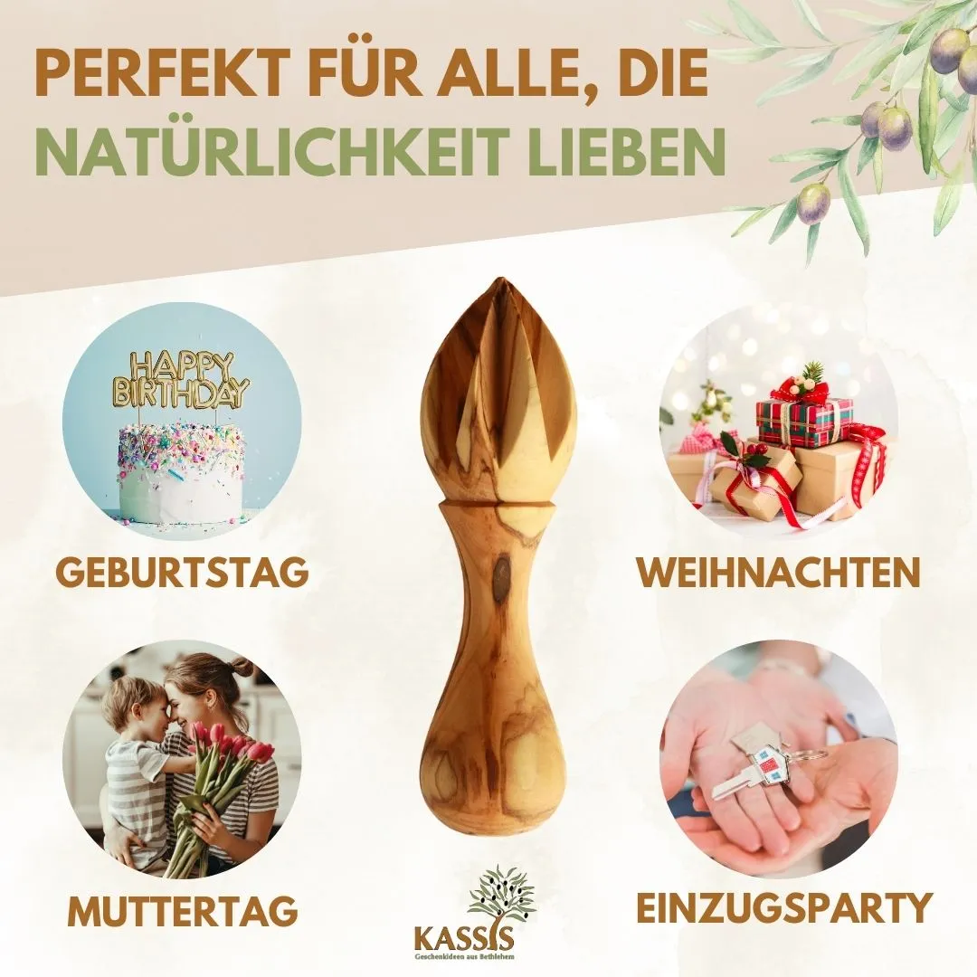 Kassis Geschenkartikel Zitronenpresse Olivenholz 14 cm 2. Wahl