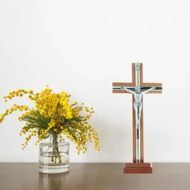 Palais du Rosaire Kruzifix Holzsockel Christus Metall 16 cm