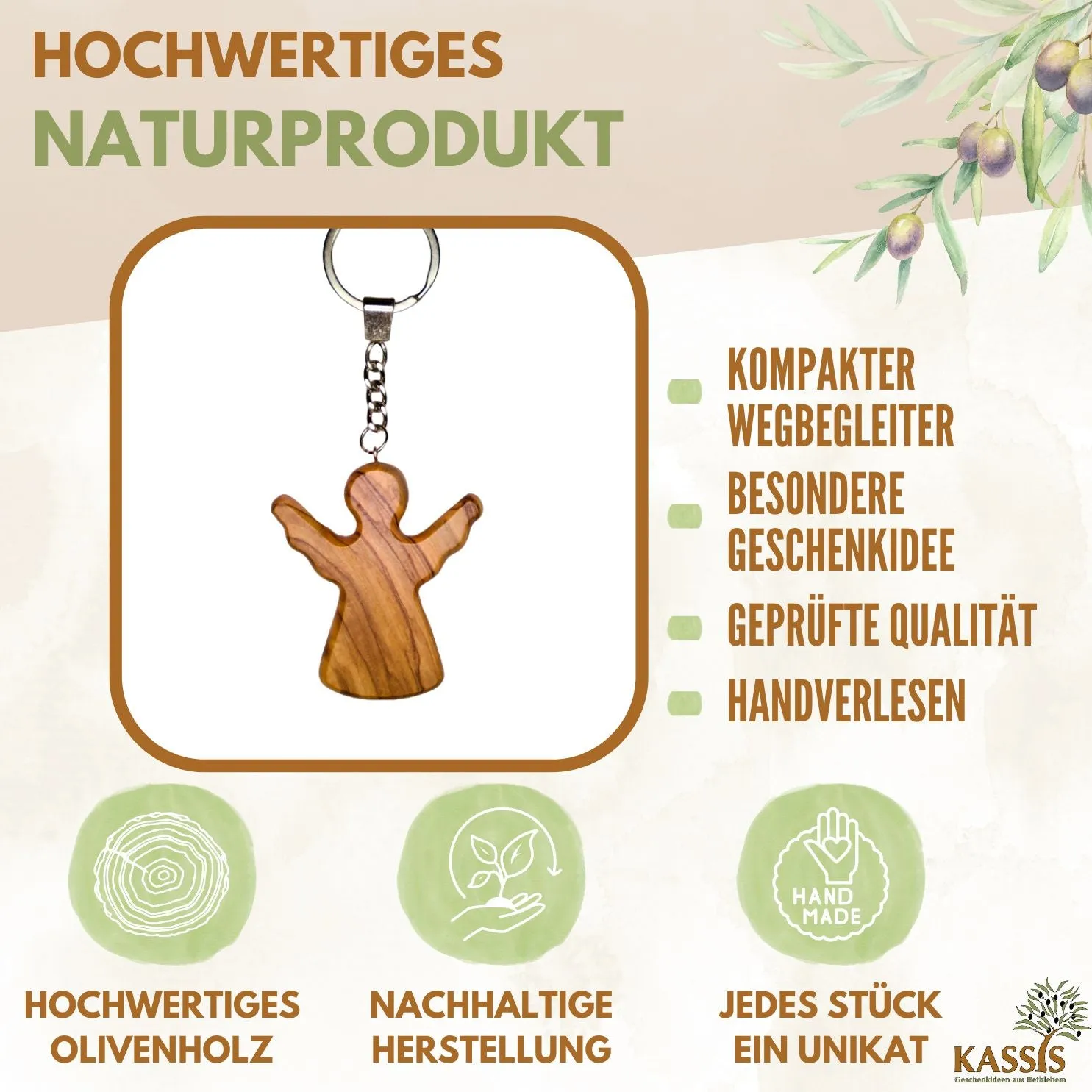 Kassis Schutzengel Handschmeichler Olivenholz 6 cm