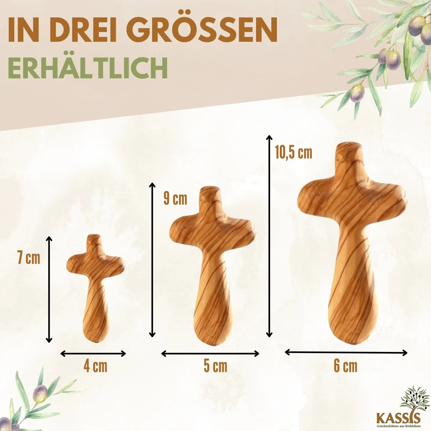 Kassis Geschenkartikel Handschmeichler Handkreuz Olivenholz Gravur