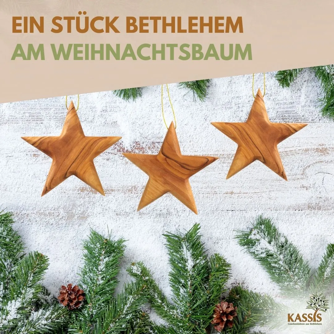 Kassis Geschenkartikel Stern Anhänger 8 cm Olivenholz mit Gravur