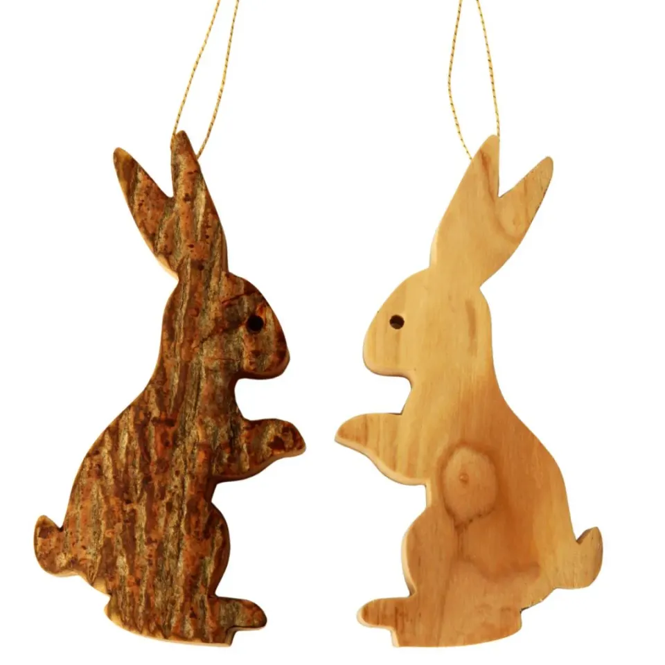 Kassis Osterhase Anhänger Olivenholz mit Rinde 9 cm