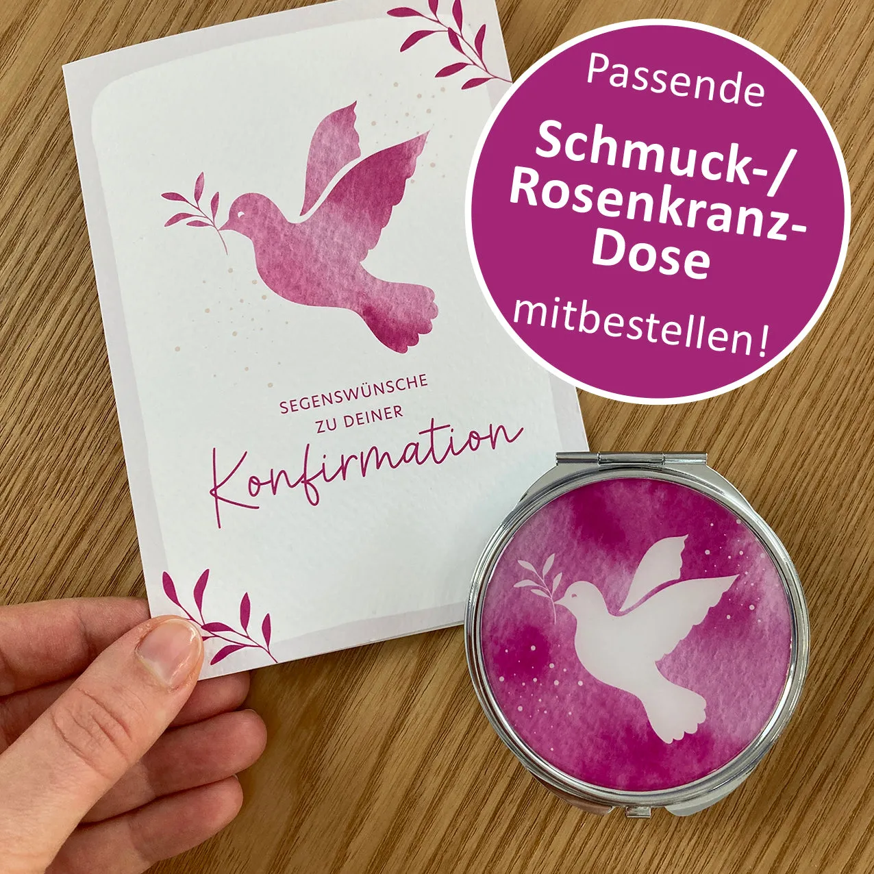 Scheichelbauer Taube Glückwunschkarte Konfirmation A6 pink