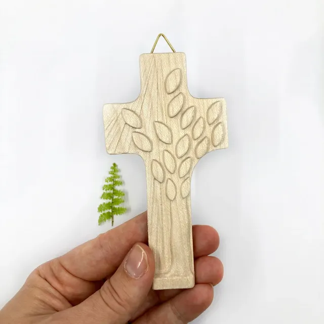 Scheichelbauer Blättermotiv Holzkreuz natur 11,5 cm