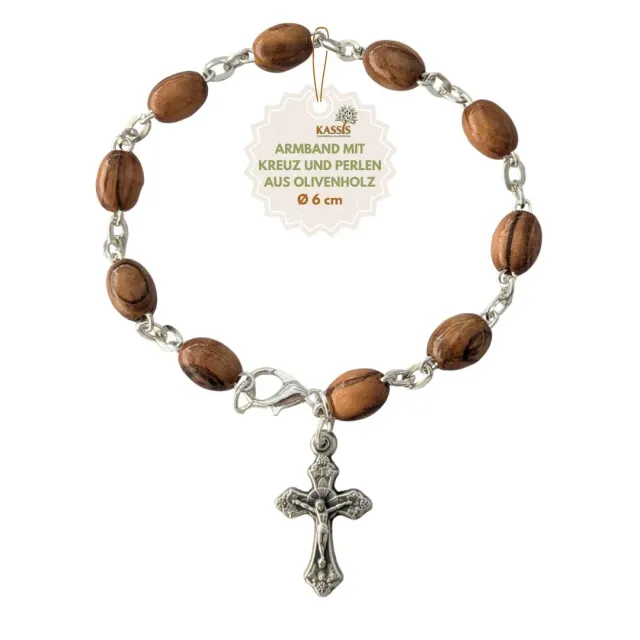 Kassis Geschenkartikel Armband Olivenholz ovale Perlen Taufe