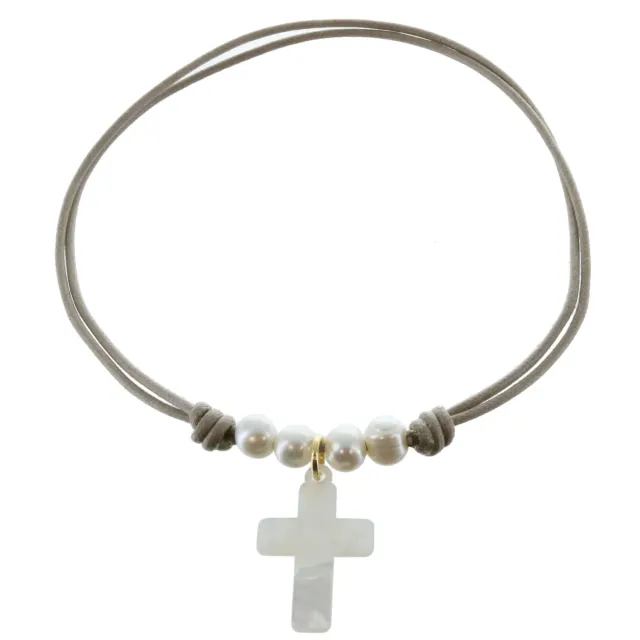 Palais du Rosaire Kommunion-Halskette Kreuz Perlmutt