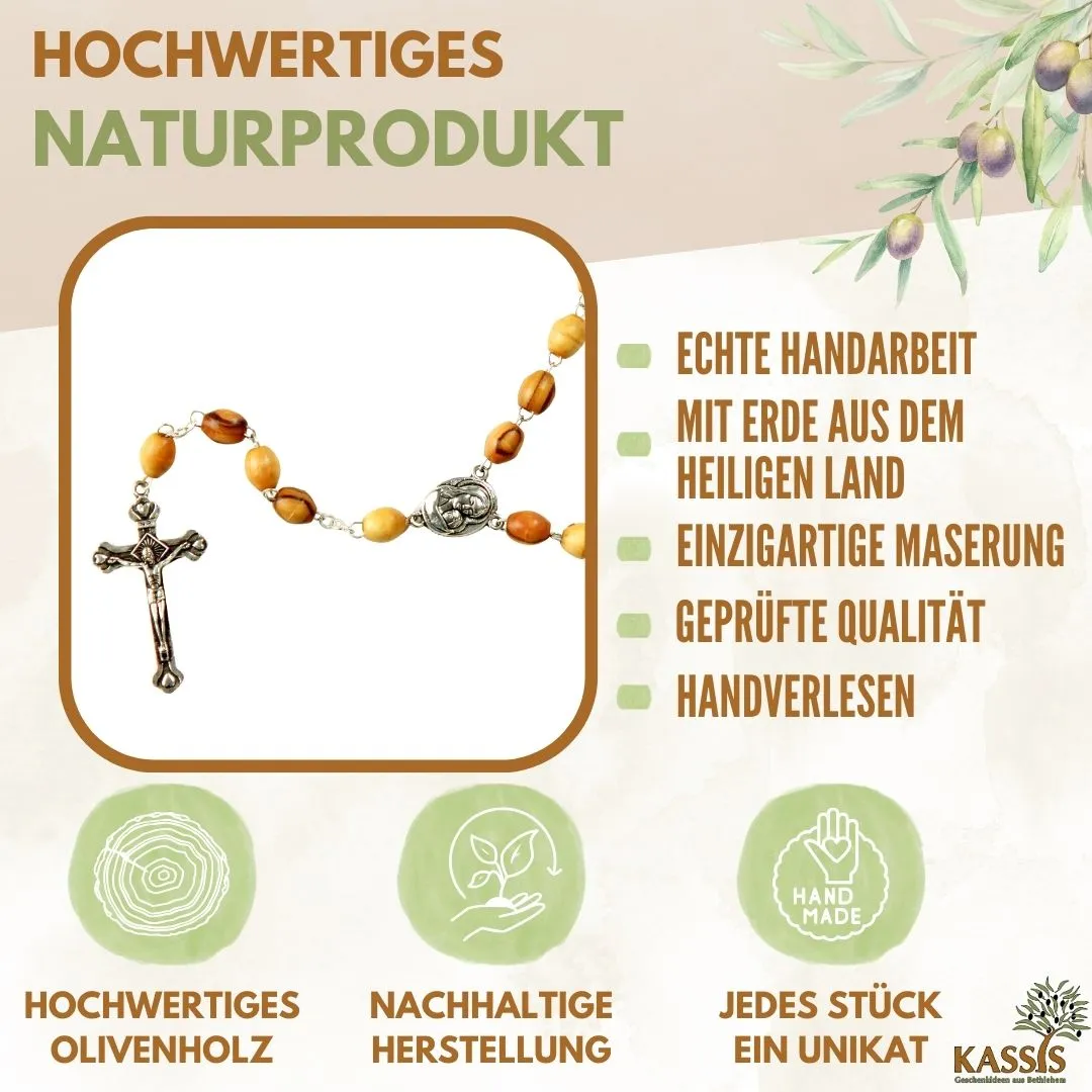 Kassis Geschenkartikel Rosenkranz ovale Perlen Gebetskette Olivenholz