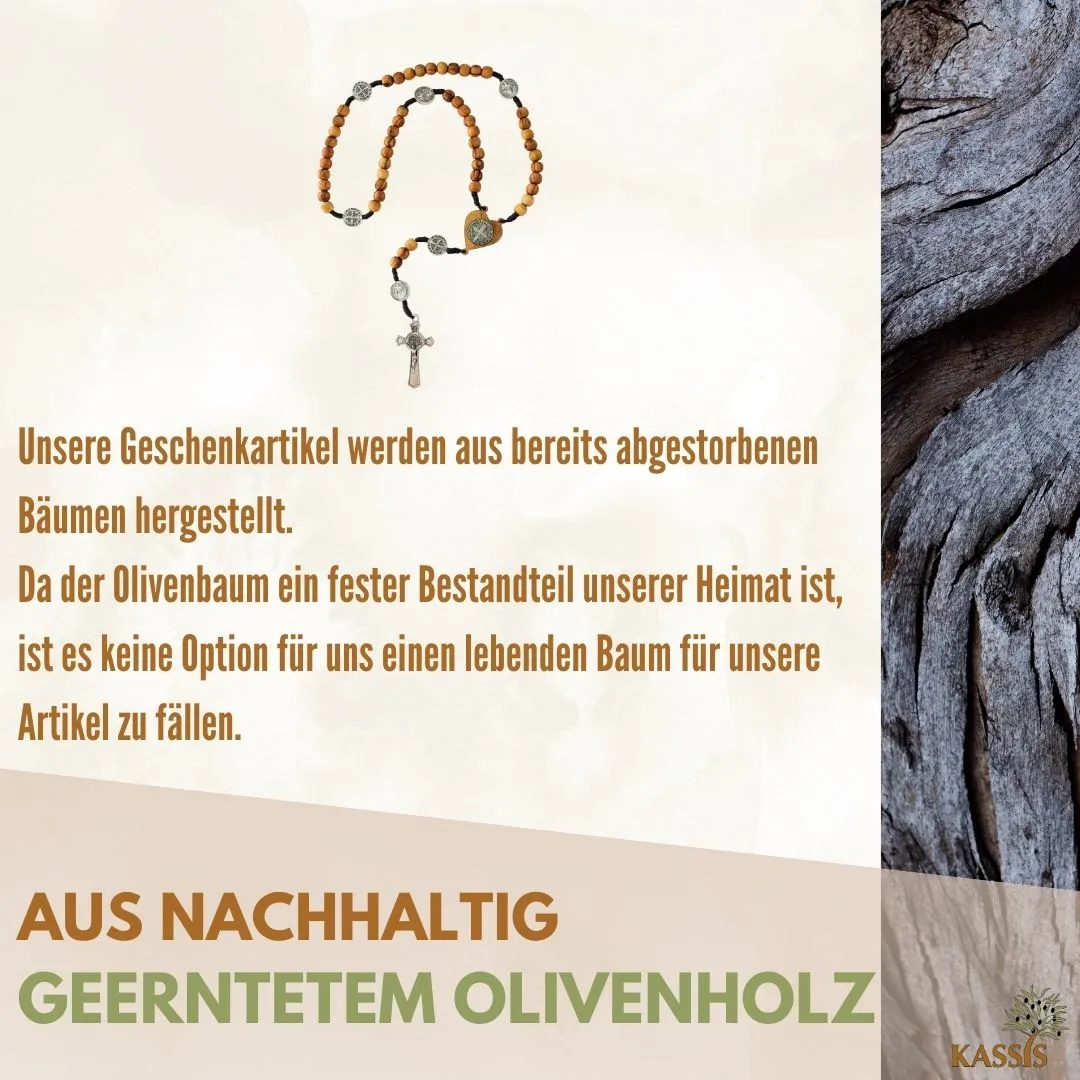 Kassis St. Benedikt Rosenkranz Olivenholz mit Medaille Gebetskette