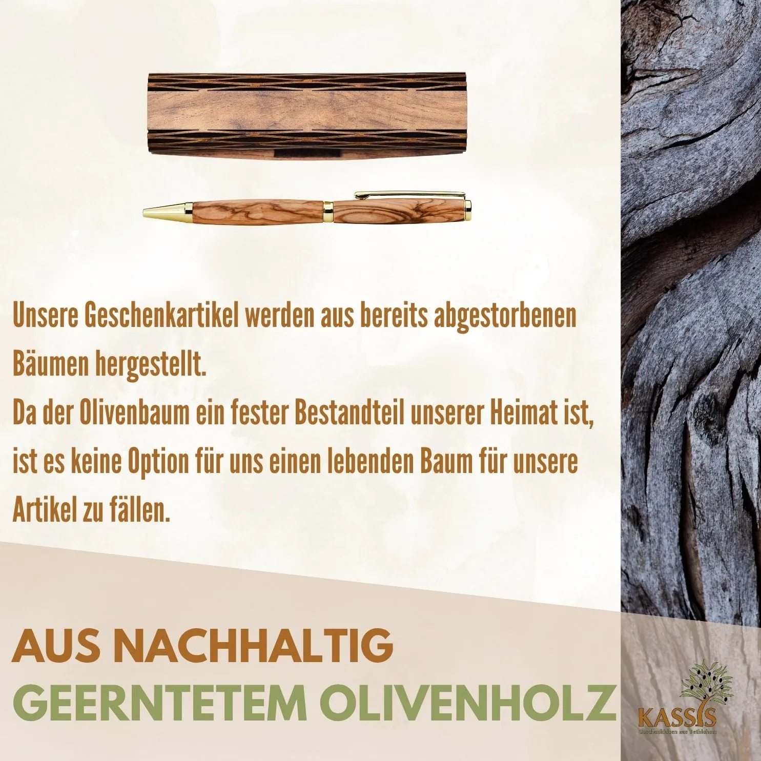 Kassis Geschenkartikel Kugelschreiber Schreibset Olivenholz Box Gravur