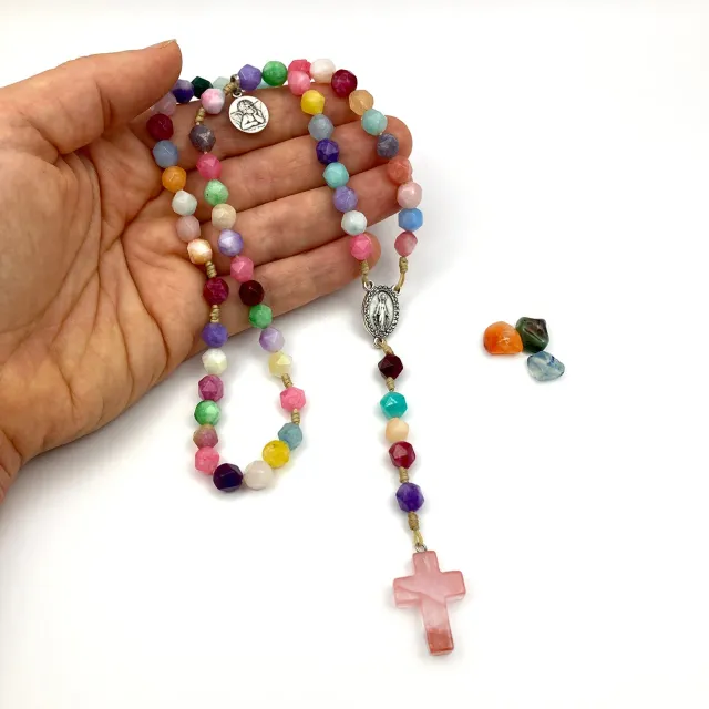 Scheichelbauer Rosenkranz bunte Edelsteinperlen Schutzengel