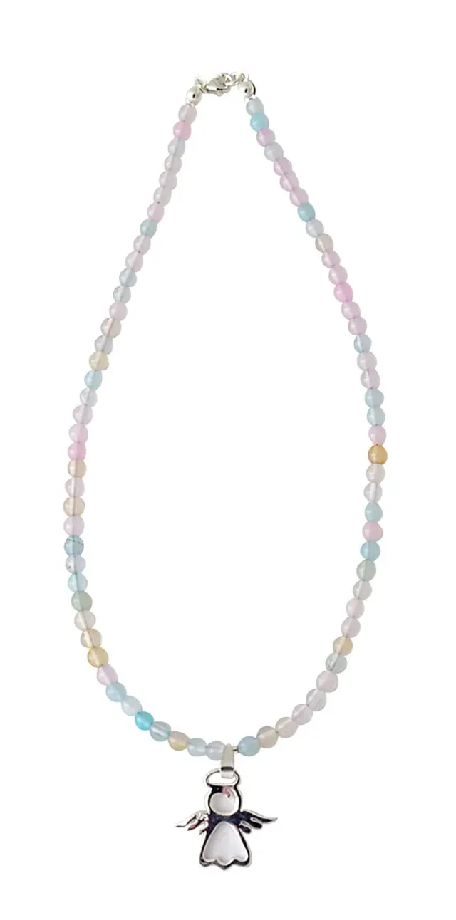 KVN Kette Achat pastell 17 cm mit Silber-Engel