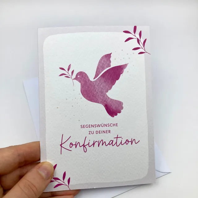 Scheichelbauer Taube Glückwunschkarte Konfirmation A6 pink