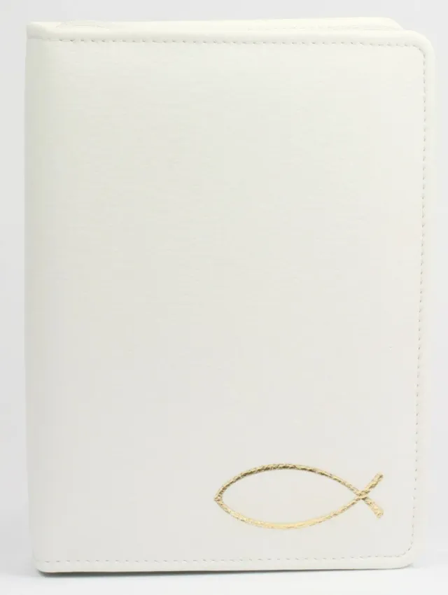KVN Gotteslob Reißverschlusshülle, Kunstleder weiß, Gold-Fisch