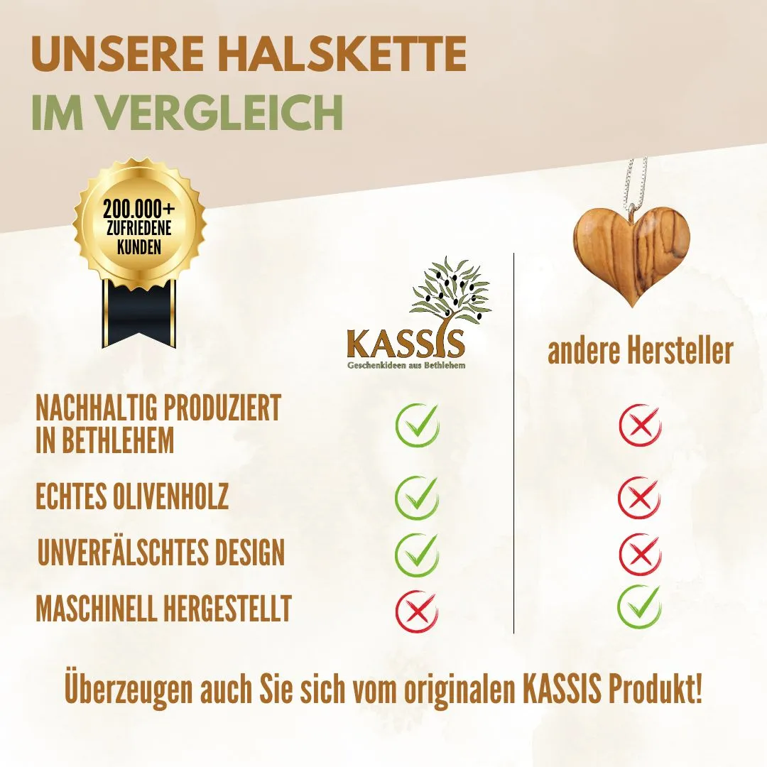 Kassis Herz Halskette Olivenholz 925 Silber 44 cm