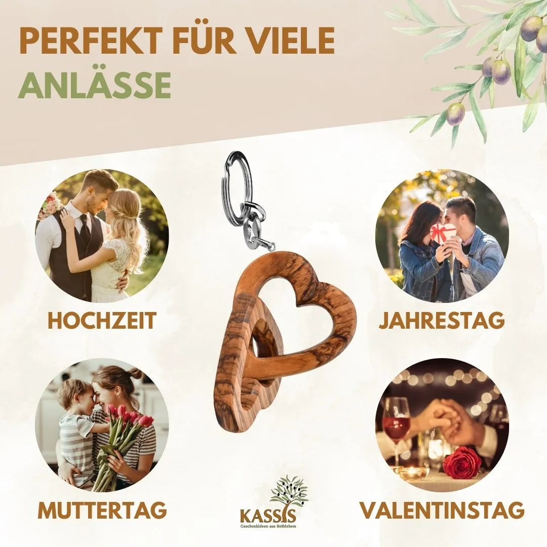 Kassis Geschenkartikel Verbundene Herzen Schlüsselanhänger Olivenholz