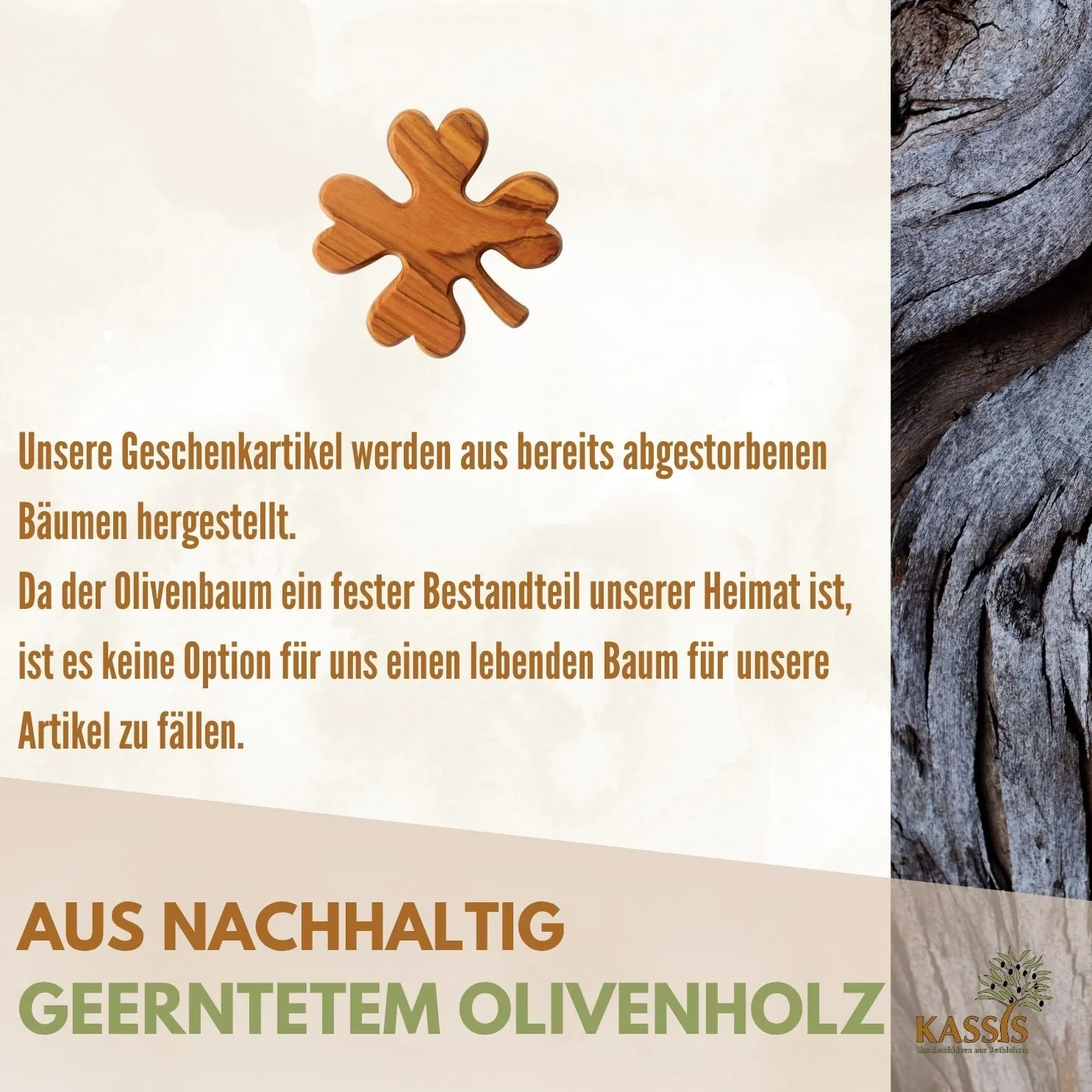 Kassis Kleeblatt Glücksbringer Olivenholz 6 cm mit Gravur