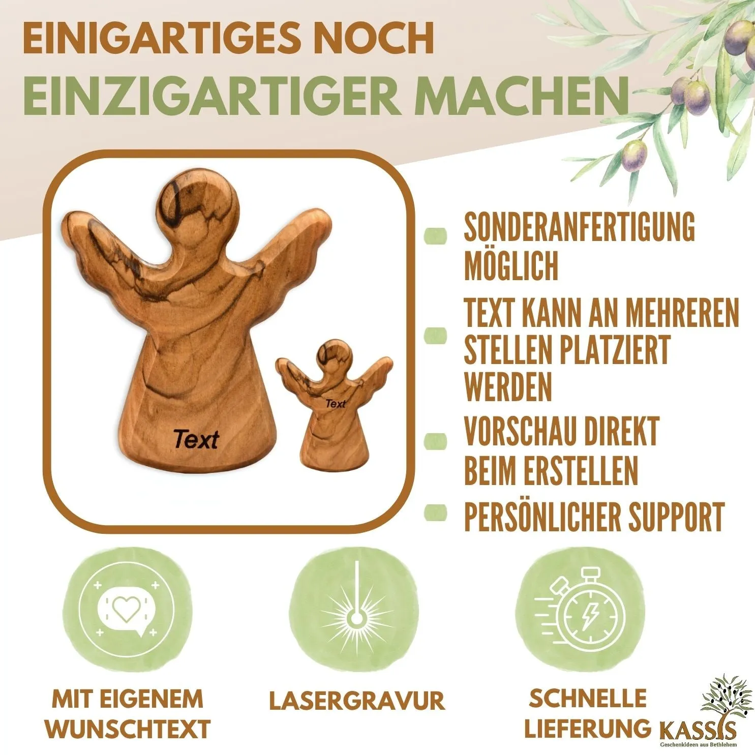 Kassis Schutzengel Handschmeichler Olivenholz 6 cm Zweite Wahl