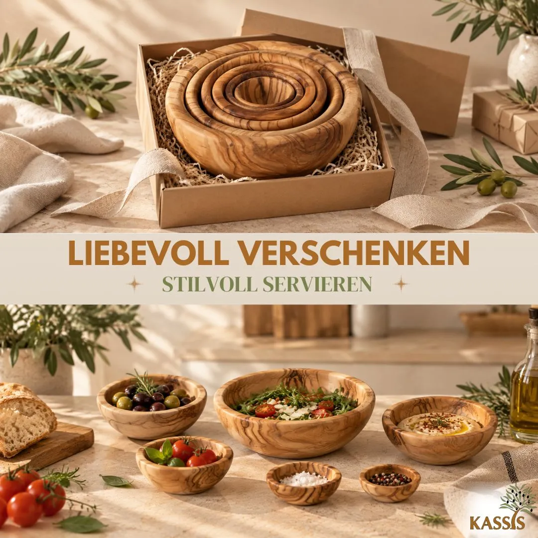 Kassis Geschenkartikel Schalenset Holzschalen Olivenholz stapelbar