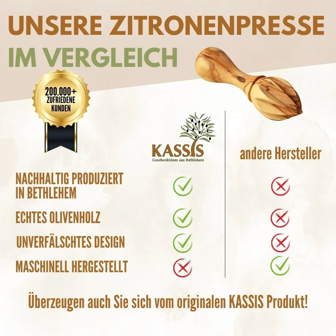 Kassis Geschenkartikel Zitronenpresse Olivenholz 14 cm 2. Wahl