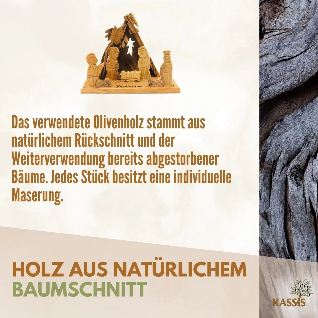 Kassis Geschenkartikel Krippe mit Zelt Holzkrippe 10 cm handgefertigt